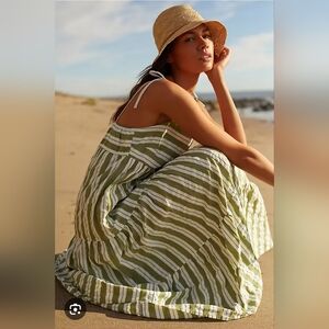Anthropologie Sea Folly STRIPE DRESS Green White M Medium